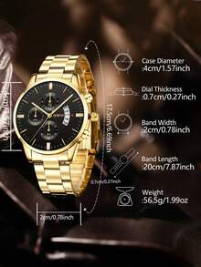 1 chiếc đồng hồ nam thạch anh với mặt số tối giản kiểu cổ điển và chức năng lịch, thích hợp để đeo hàng ngày, trang trí dự tiệc hoặc làm quà tặng nhân dịp Ngày của Cha, lễ tốt nghiệp, sinh nhật và các dịp lễ hội khác cho bạn bè và cha. - Vàng - Xem 4