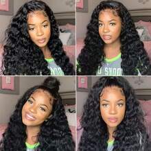 13x4 透明深波浪蕾丝前假发，180% 密度卷曲蕾丝前假发，带婴儿发，适合女性 - Natural Black - 查看 4