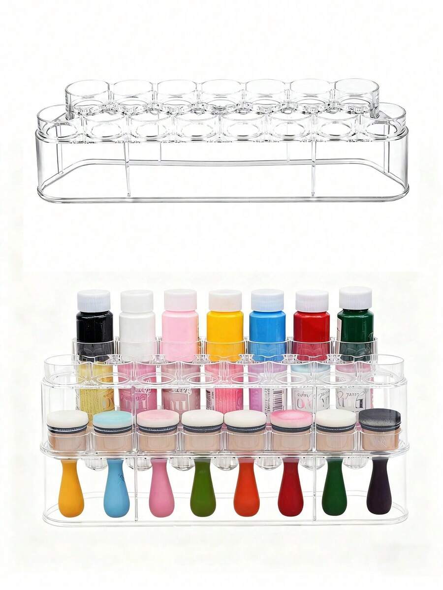 1 PC Clear Storage Rack, Storage Container Organizer For Bottles & Blending Tools, Craft Paint Organizer Holds 15 Each,Clear Storage Rack & Organizer For Craft Paint Bottles & Blending Tools – Holds 15 Bottles,Space-Saving & Durable Design - TT988 - View 1