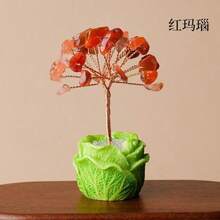 Árbol eterno de cristal natural, decoración floral, base de repollo falso, adorno de árbol de dinero en miniatura tejido a mano, decoración para el hogar/coche, regalo de inauguración de casa, graduación - Árbol de col artificial - Ver 11