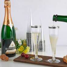 8|20|60 pezzi Bicchieri da champagne con bordo argentato, bicchieri da cocktail a stelo lungo con glitter, adatti per bevande e bevande in polvere, bicchieri da cocktail riutilizzabili trasparenti da 4,5 once, adatti per feste, matrimoni e grandi eventi, forniture per feste della Festa della Mamma e della Festa del Papà, forniture per lauree e ritorno a scuola - Visualizzare 2