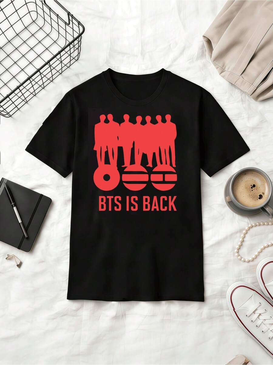 Is Back Comeback Silhouette Minimal Cotton Summer Short Sleeve T-Shirt - Black - View 1