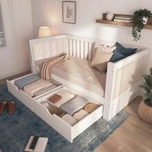 White Sofa Bed 90 X 200 Cm With 2 Drawers, Wooden Frame, Chaise Longue With Rounded Armrests And Comfortable Backrest, Ideal For Small Apartments Or Studios, Easy Assembly, Mattress Not Included - White - View 4