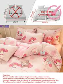 SANRIO 三丽鸥可爱印花三件套床上用品 - 美乐蒂（1 个被套 + 2 个枕套，不含被芯），卡通全尺寸，柔软舒适，适合宿舍、家庭卧室、酒店，四季皆宜，带拉链封口和枕套，多色耐用，超大尺寸被套套装 - 西瓜粉 - 查看 8