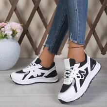 2026 Spring/Summer New Arrival Color Block Platform Sneakers, Casual Thick Sole Athletic Shoes For Students - Black - View 4