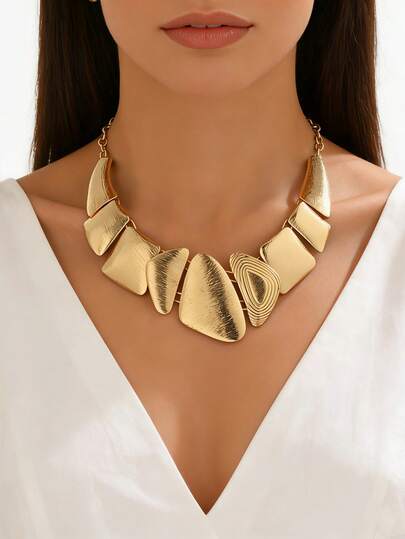 1 chiếc vòng cổ choker kim loại hình học bất đối xứng sang trọng dành cho nữ, thiết kế phóng khoáng, ngắn, đa năng cho công sở, tiệc tùng, dạ hội, thanh lịch.