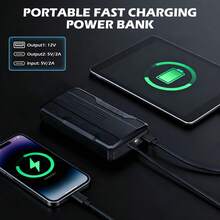 Portable 800A Peak Car Jump Starter, 12V Emergency Battery Booster W/ 6400mAh Power Bank Function, LED Flashlight/Strobe/SOS Light, USB & Type-C Charging Ports, Intelligent Protection Against Reverse Polarity/Short Circuit, Anti-Misoperation - Smart Wire Clip With Bag - Black - View 3