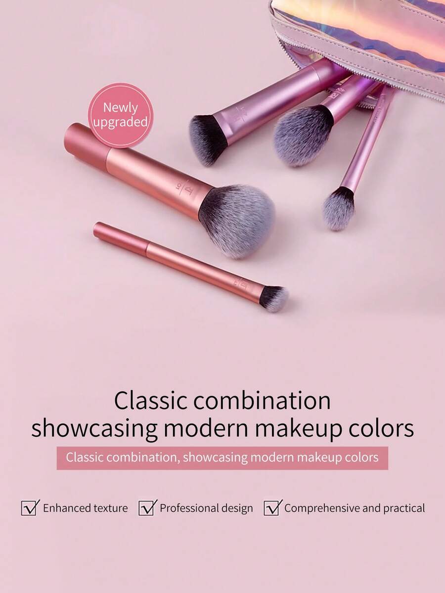 Real Techniques Advanced Face Makeup Brush Set - Blush Brush, Setting Brush, Contour Brush, Highlighting Brush #4183 - Hot Pink - View 1