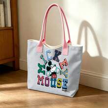 Disney Mickey Mouse Tote Bag, Large Capacity Canvas Shoulder Bag, Casual Handbag For Work, School, Shopping, Travel, Daily Use, Home Decoration - White - View 2