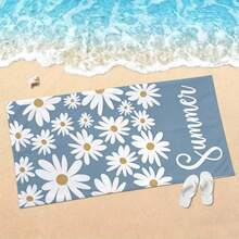 1 pièce Serviette de plage couple en fibre ultra douce avec imprimé marguerite bleue rafraîchissante, disponible en plusieurs tailles. Couverture de plage légère, convenant pour la natation, le camping, les sports, la plage ou la salle de gym. Accessoires de plage | Serviette de plage moderne | Tapis de plage durable - Marguerites bleues fraîches - Voir 9