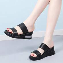 Giày sandal đế xuồng dày dặn mùa hè mới dành cho nữ, sandal đế cao vừa phải, sandal cao gót thời trang, sandal đế dày màu đen dành cho nữ. - màu đen - Xem 2
