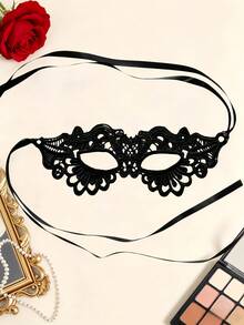 Máscara de Renda Meia Face, Acessório de Mascarada de Halloween para Mulheres, Máscara Preta Sexy para os Olhos - Preto - Visão 1