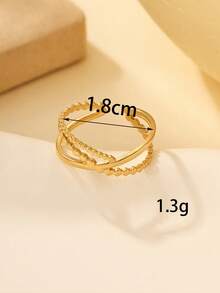 1pc Stainless Steel Gold Textured O-Ring, Minimalist & Petite, Suitable For Women's Daily Wear Or Gift - Yellow Gold - View 4
