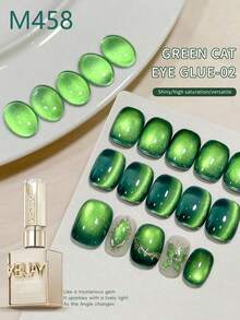 XEIJAYI 15ml Holographic Cat Eye Nail Art Design, Reflective Cat Eye Magnetic Soak Off UV LED Gel Nail Polish, Fashion Nail Salon Tools For Women - Green - View 4