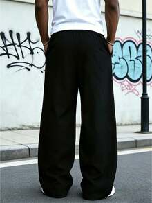 Men's Casual Loose Straight Leg Sweatpants With Printed Pattern, Suitable For Spring, Summer And Autumn Sports - Black - View 2