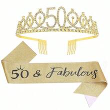 2pcs/Set Birthday Tiara Crown Sash Women 13th 16th 18th 21St 30Th 40Th 50Th 60Th 70Th 80Th Birthday Party Decoration Favor Gifts - View 16