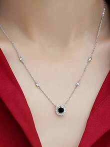 ConiiW 925 Sterling Silver 1ct Round Moissanite Classic Pendant Necklace - Black - View 4