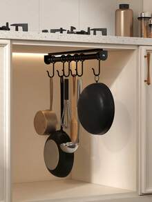 1pc Kitchen Mobile Hanging Rack, Multifunctional Hooks Rack, Metal Cabinet Hooks Storage Rack, Suitable For Hanging Kitchenware, Pots, Extendable Design, Space-Saving, For Kitchen Counter Home Organization, Kitchen Accessories - Multicolor - View 7