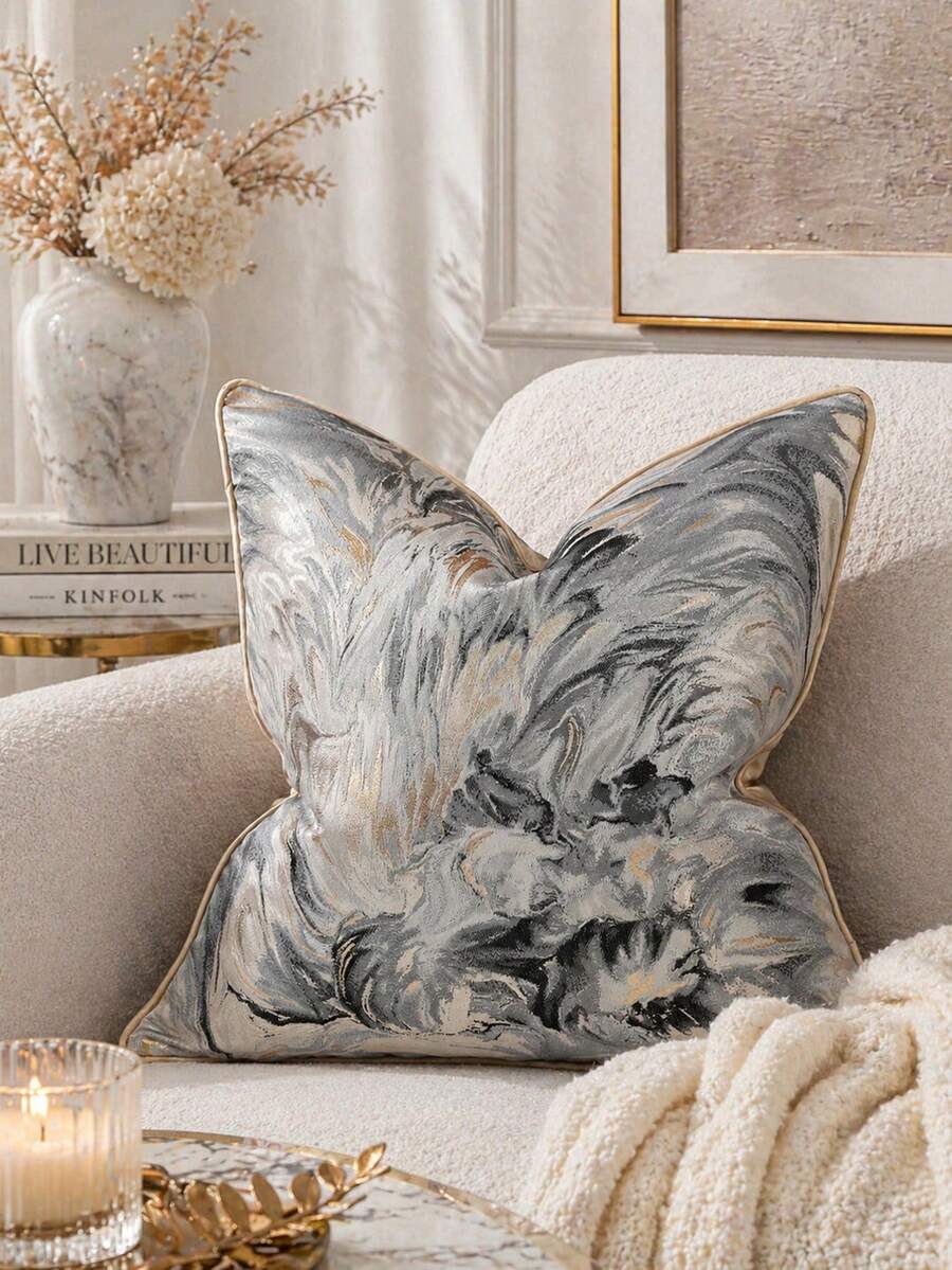 1pc Modern Black & Gold Jacquard Cushion Cover For Sofa, Living Room, And Bedroom, Decorative Pillow, 45cm*45cm (17.7inch*17.7inch), Home, Room, And Office Decor (Pillow Insert Not Included) - Multicolor - View 1