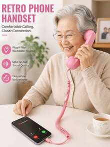 Vintage Phone Handset - Classic Wired Telephone Handset With Type-C Interface, Plug And Play High Definition Call, Volume Control, Tangle-Free Cable, Suitable For Mobile Phones, Tablets, Home Office, Cool Gift For Elderly - View 3