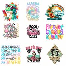 9PC DIY iron on transfers for tshirts,  Alaska Cruise   Carnival Season   Pool Days   Forever Chasing Sunshine   Ocean Breeze Salty Hair Palm Trees Sunsets Summer   Yeehaw Mermaid   Saltwater Heals Everything   Wander And Roam , Easy Heat Transfer for Clothing, T-Shirts, Jeans, Backpacks, Hats & Pillows,  Washable Stickers Perfect for Casual Style, Ideal Gift for Women and Men. - Zufälliger Stil - Übersicht 9