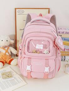 1 PC Pink Mother-And-Child Backpack Portable Travel Bag,Large Capacity Fashionable And Casual Large Capacity Portable Zipper School Bags - Pink - View 4