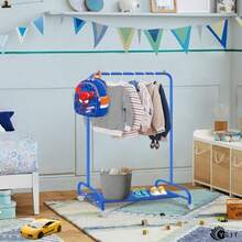 YGJT - Perchero de ropa para niños, perchero para colgar ropa con ruedas y estante inferior de almacenamiento, estante de ropa para niños pequeños para abrigos, faldas, disfraces de baile - Azul - Ver 6