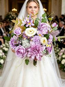 Artificial Flower Purple Combo Box Set Fake Rose Dahlia For DIY Wedding Center Bouquet Bride Baby Shower Party Tables Decoration Floral Arrangements. - 薰衣草丁香 - 查看 2