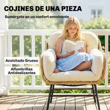 Outsunny Conjunto de Jardín Exterior de 3 Piezas, Muebles Jardín Exterior de Ratán PE, 2 Sillas con Cojines Suaves y Mesa de Vidrio Templado, Resistente a la Intemperie, para Balcón, Patio, Beige - A - Ver 3