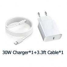 30W Fast Charging Set, USB C Wall Charger & 3.3ft/100cm USB C To Type C Cable, Compatible With IPhone 17/Air/17 Pro/17 Pro Max/16/15, Phones - EU C Type Plug(220-240V) - View 13