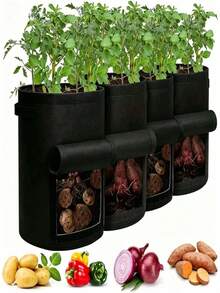 4个土豆种植袋,容量分别约为25升(26.5升)和35.7升(37.85升),带拉链和采摘窗口,适用于种植土豆、番茄和蔬菜,黑色和灰色,可折叠,透气无纺布种植袋,带加固提手和采摘拉链,方便移动。 - 彩色 - 查看 13
