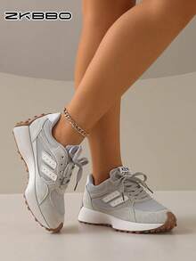 ZKBBO Giày thể thao nữ thường ngày, giày chạy bộ thể dục nhẹ chống trơn trượt, giày tennis, giày đế cao su - Màu Xám nhạt - Xem 5