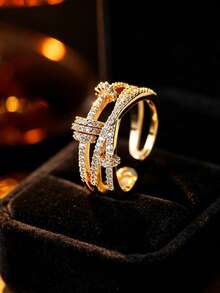 1pc Multi-Layer Intertwined & Rotating Decorative Ring, Carrying Auspicious Blessings - Gold - View 1