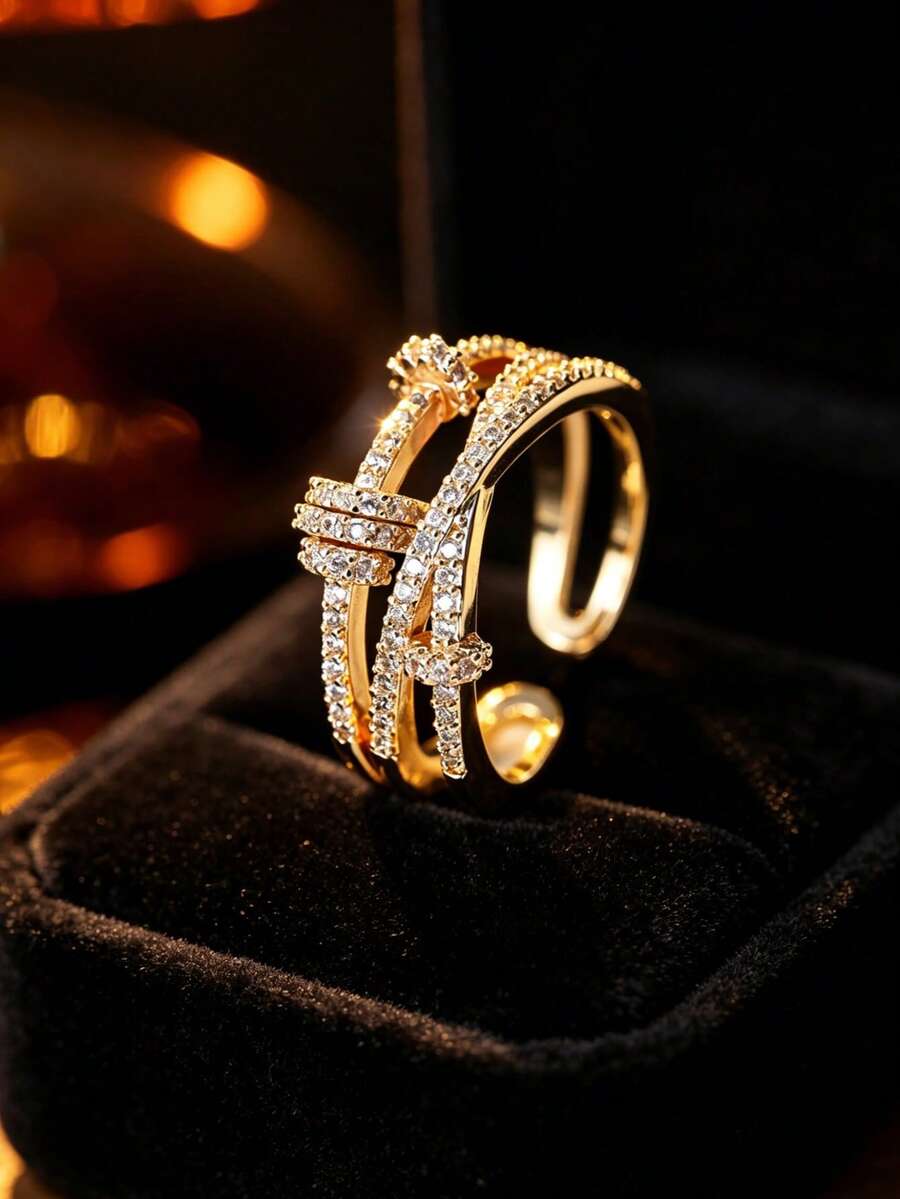 1pc Multi-Layer Intertwined & Rotating Decorative Ring, Carrying Auspicious Blessings - Gold - View 1