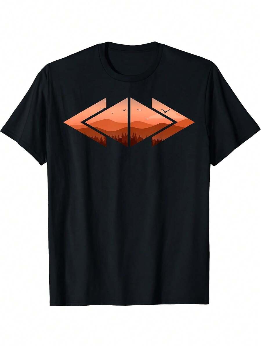 Camiseta Minimalista Triangular con Diseño de Naturaleza Forestal - Negro - Ver 1