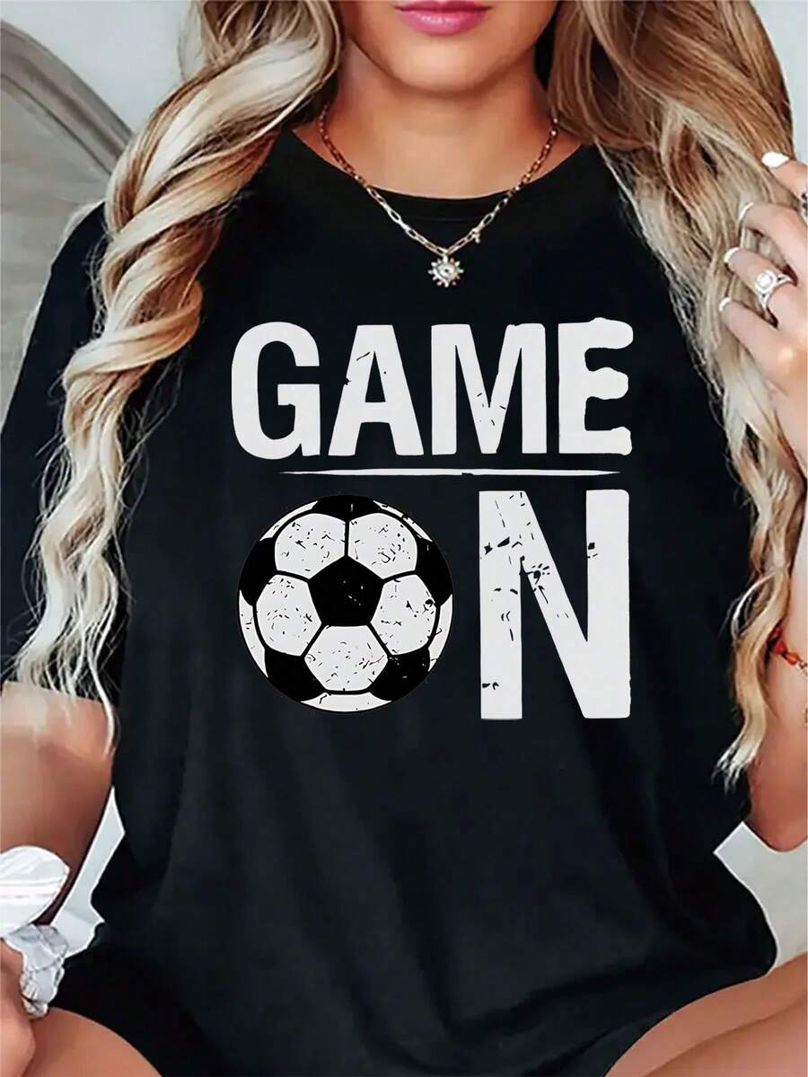 Women's Short Sleeve Crew Neck T-Shirt - Spring Summer Autumn Blouse, Casual And Versatile Machine Washable Top With Short/Medium Letter Print (No-) For Casual Wear, Parties, Layering - Spring Summer Autumn Wardrobe Essential - 黑色 - 查看 1
