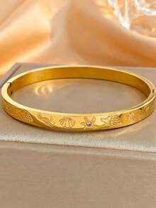 1 pieza Brazalete tallado con elemento oceánico, brazalete de metal de diseño exclusivo, versátil para el transporte y las vacaciones, accesorio con ambiente fresco - Multicolor - Ver 3