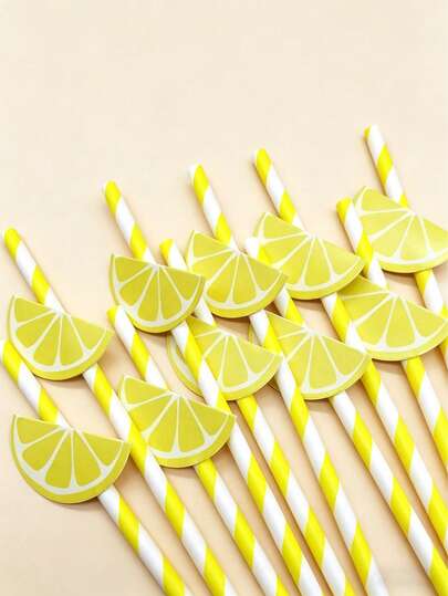 50/30/20pcs Creative Lemon Pattern Party Paper Straws, Thick Disposable Paper Straws, Straight Paper Straws, Cute Cartoon Striped Paper Straws, Colorful Creative Party Decorations, Handmade Items For Festivals. Suitable For Birthday, Festival Celebrations, Dessert And Beverage Decorations, Baby Showers, Bridal Showers, Bachelorette Parties.
