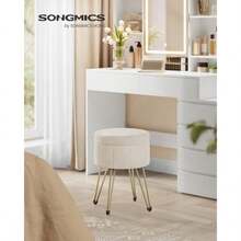Songmics Taburete de tocador, Taburete otomano pequeño con Almacenamiento, de Terciopelo, 39.1 cm de diámetro x 44.5 cm de Alto, Color, ULOM003W01 - Crema Blanco - Ver 3