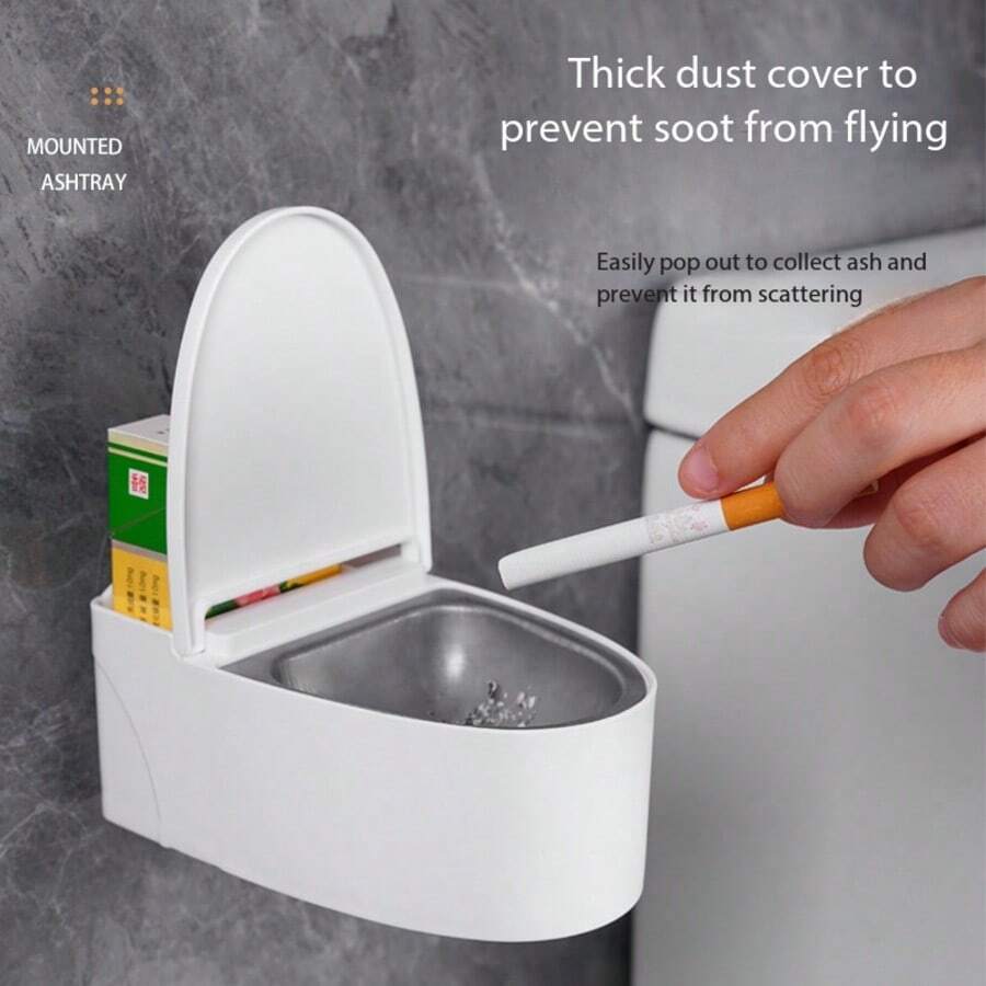 1 chiếc gạt tàn tự dính bằng thép không gỉ sáng tạo có nắp đậy, thích hợp cho phòng tắm và nhà vệ sinh. - 1 cái - Xem 1