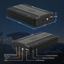 Portable 800A Peak Car Jump Starter, 12V Emergency Battery Booster W/ 6400mAh Power Bank Function, LED Flashlight/Strobe/SOS Light, USB & Type-C Charging Ports, Intelligent Protection Against Reverse Polarity/Short Circuit, Anti-Misoperation - Smart Cable Clip - Black - View 6