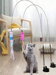 1 Set Cat Teaser Wand Toys, Pet Artificial Feather Bell Replacement, Suitable For Cat Exercise And Entertainment, Handheld Cat Teaser Wand With Multiple Insect Replacement Heads - Multicolor - View 2