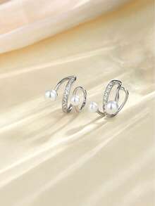 1 Paar S925 Sterling Silber geometrische Perlen Clip-On Ohrringe, koreanisches/japanisches minimalistisches Nischendesign, Ins Cold Style elegante Persönlichkeit vielseitige Ohrringe, geeignet für den täglichen Gebrauch und Partys von Frauen, modisches Accessoire - Perle - Übersicht 4