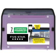 Five Star Organizador de archivos expandible de 7 bolsillos + aplicación de estudio carpetas de archivos expansibles de plástico con pestañas personalizables y cubierta transparente capacidad para - Púrpura - Ver 2