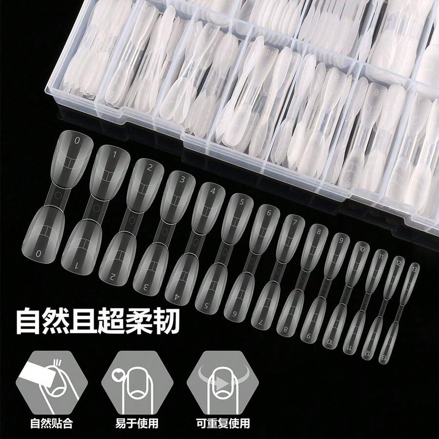 二合一美甲延长模具，透明美甲延长凝胶模具带刻度，全覆盖 - 彩色 - 查看 1