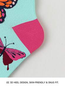 1 Pair Women's Colorful Cartoon Butterfly Pattern Comfortable Breathable Casual Retro Mid-Calf Socks - Multicolor - View 7