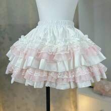 Lolita Style Cute Cake Skirt Women Japanese Sweet Y2K Lace Ruffles High Waist Mini Skirt Harajuku Princess Party Skirts - 879 - 查看 8