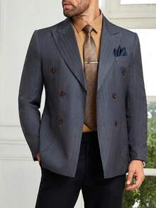 Men's Slim Fit Dark Grey TR Fabric Peak Lapel Double-Breasted Formal Suit Jacket, Suitable For Business, Banquet, Cocktail Party - Dark Grey - View 7