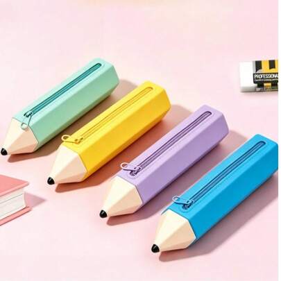 2pcs Silicone Pencil Case - Pencil-Shaped Zipper Design, Soft & Easy To Clean Stationery Storage Bag, Durable Zipper Closure, Lightweight Desktop Accessory, Essential For Study