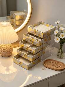 1pc 5/1 Layer Printed Acrylic Jewelry Box, Multi-Layer High Capacity Drawer Style Jewelry Organizer - Multicolor - View 3
